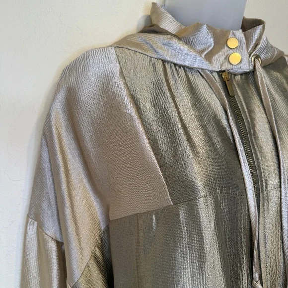 ZARA | Jewel Tone Color Block Satin Sheen Zip Up Hooded Coat Bomber Jacket - Picture 7 of 16